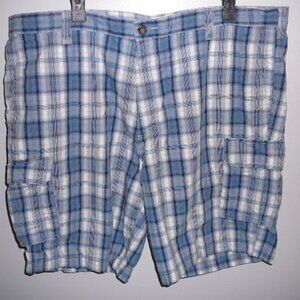 Docker's Men's Blue White Gray Plaid Flat Front Cargo Shorts-Size 42